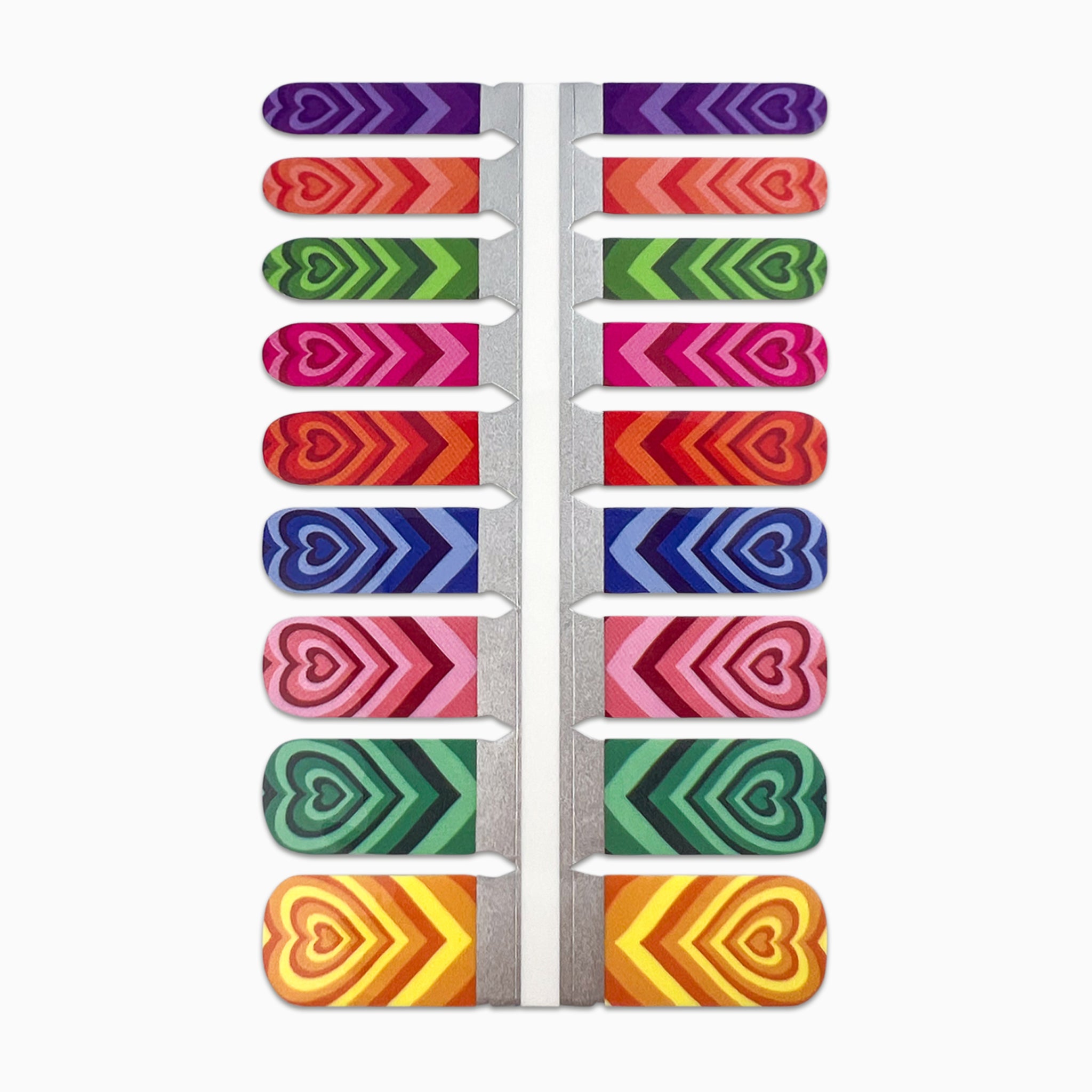 Productfoto van nagelstickers met hartjes voor kids in verschillende kleuren op witte achtergrond