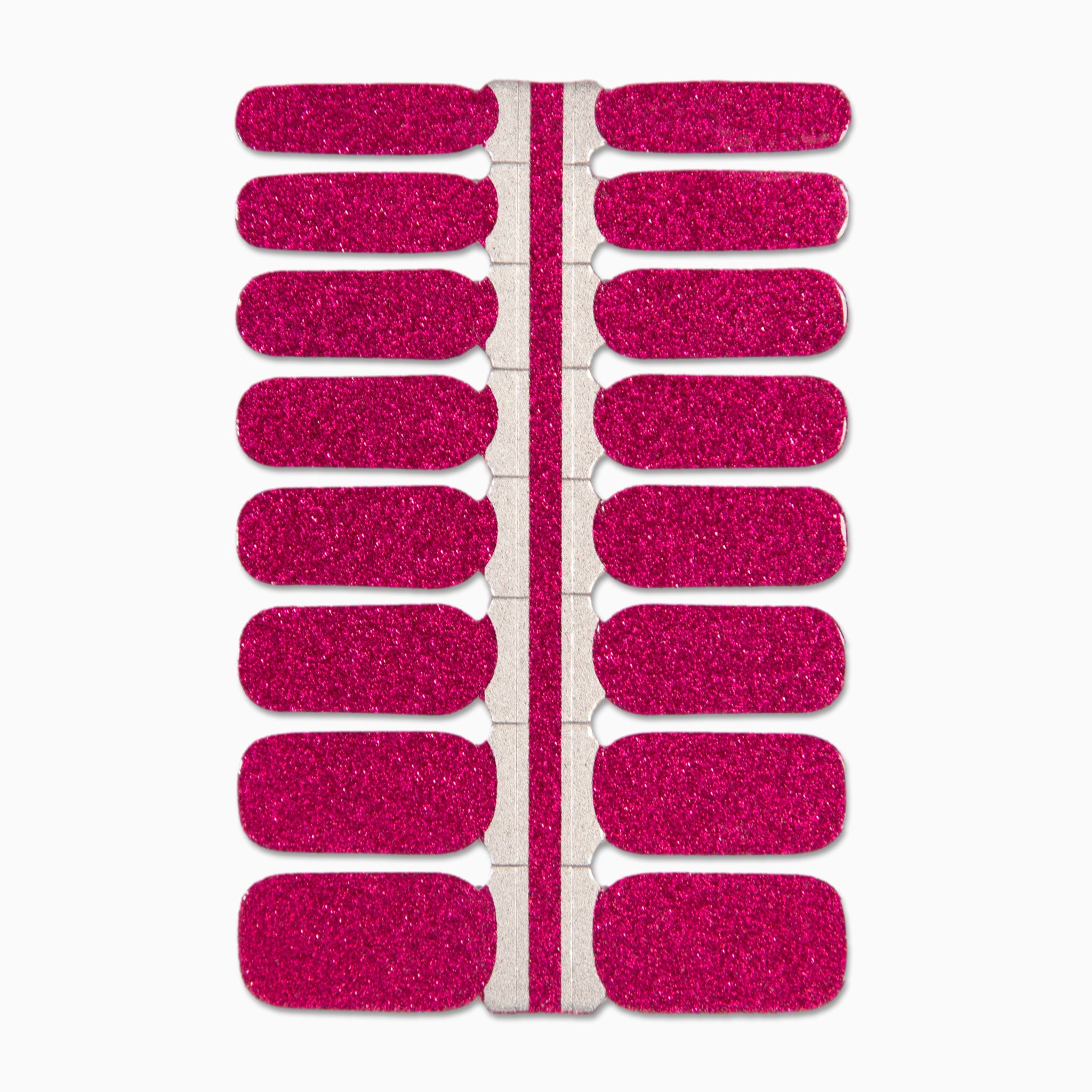 Nagelstickers met glitters in magenta kleur op witte achtergrond