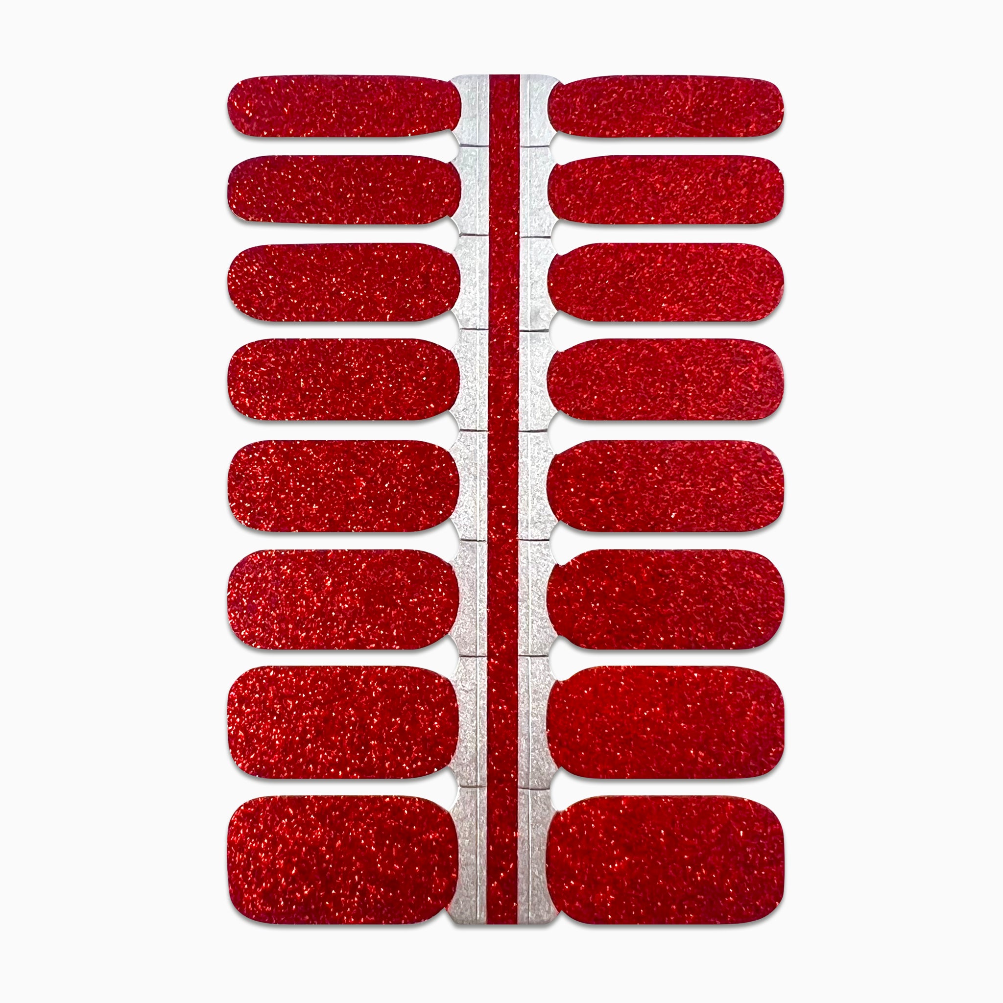 Productfoto van nagelstickers met rode glitters op witte achtergrond