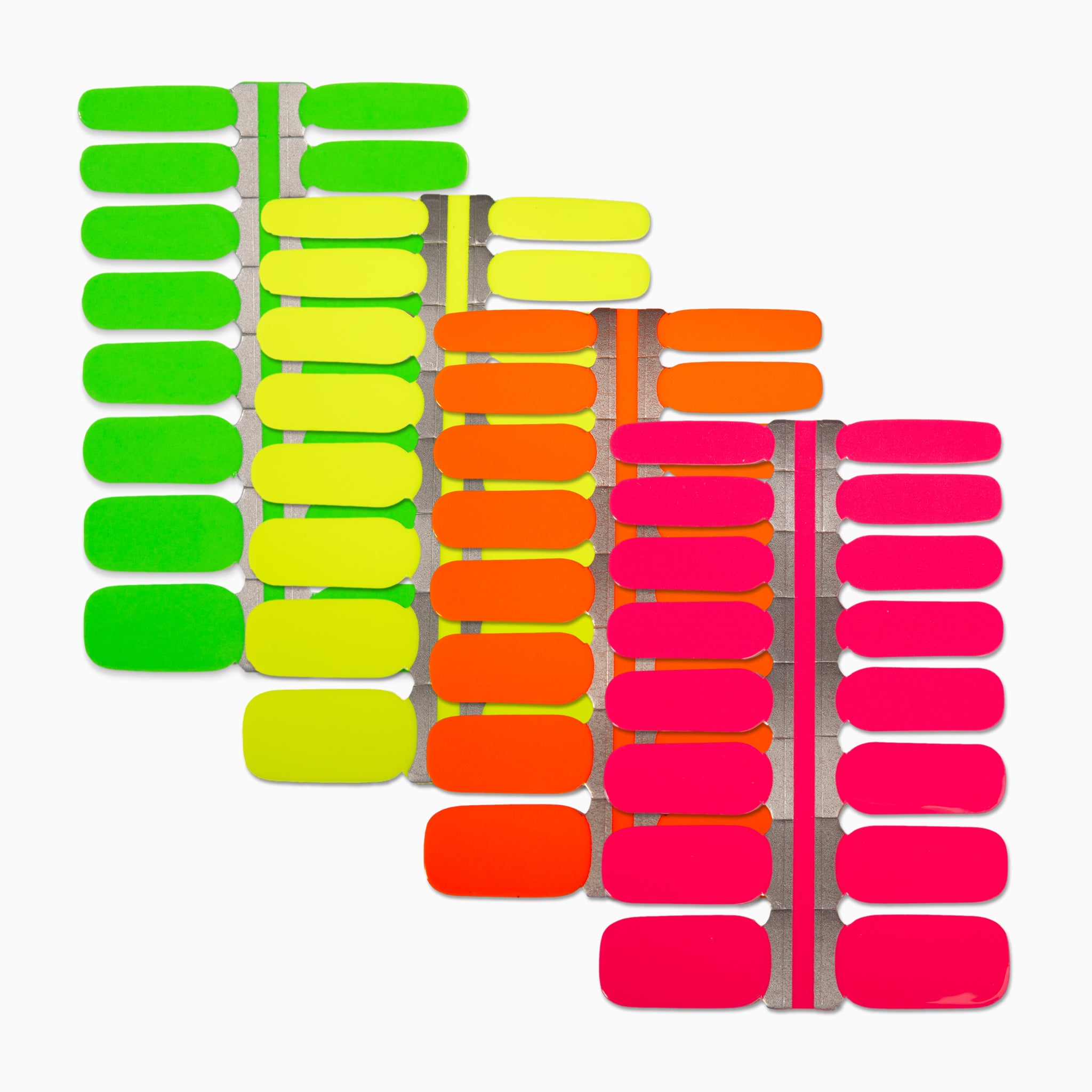 Nagelstickers in fluor kleuren op witte achtergrond
